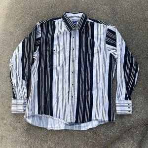 Vintage Wrangler Brushpopper Pearl Snap Shirt Striped Western Cowboy Large